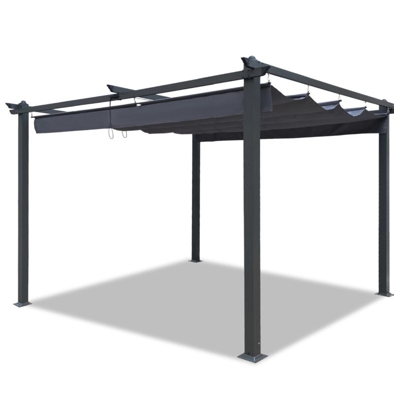 Large 13x10 Ft Metal Patio Pergola with Retractable Canopy