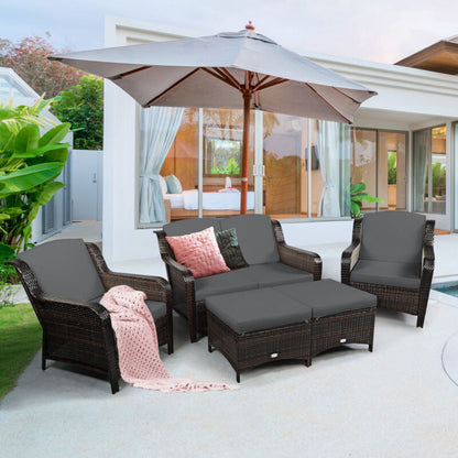 Comfortable 5 Piece Outdoor Wicker Sofa Set with Cushions
