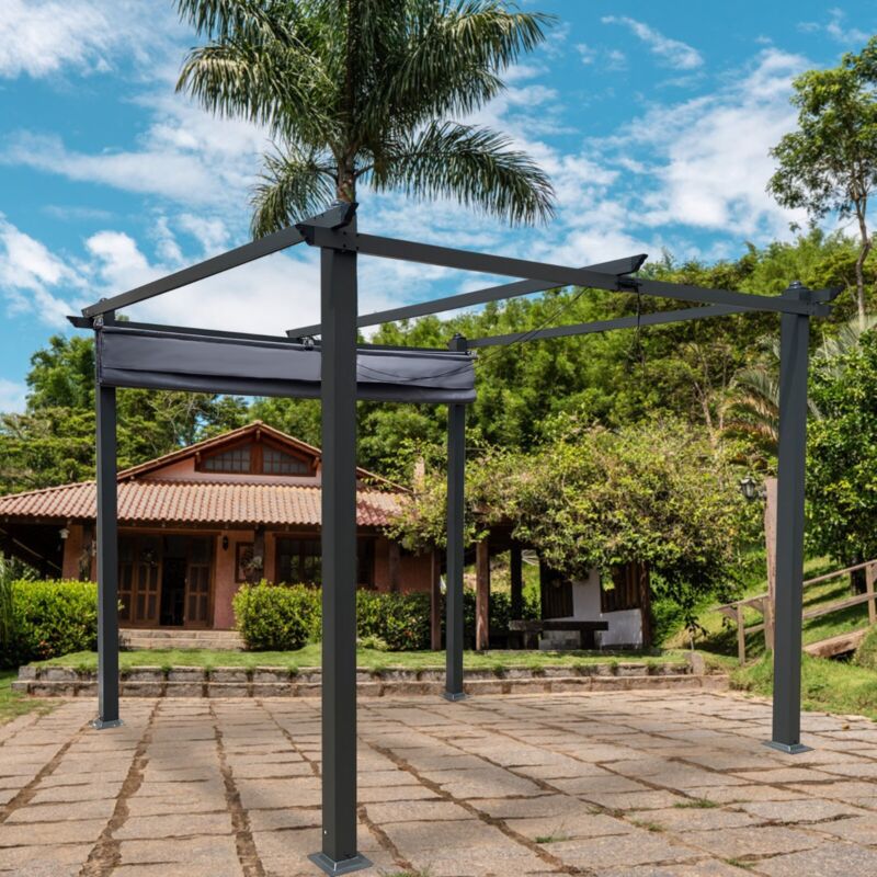Large 13x10 Ft Metal Patio Pergola with Retractable Canopy