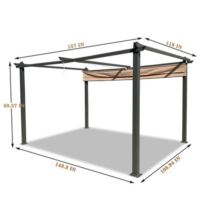 Large 13x10 Ft Metal Patio Pergola with Retractable Canopy