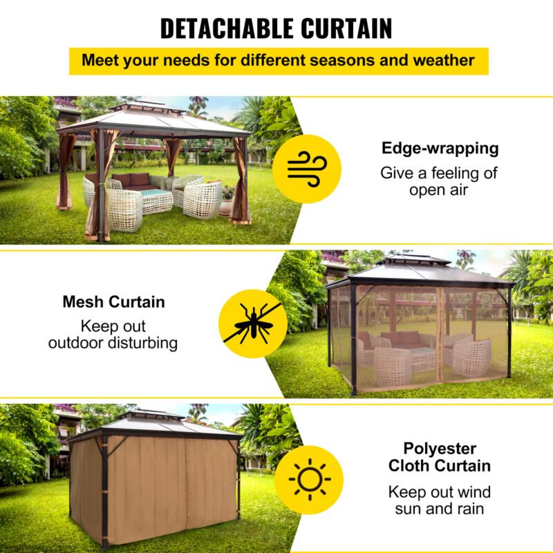 Durable 10x10 Gazebo Metal Frame with Netting and Drapes