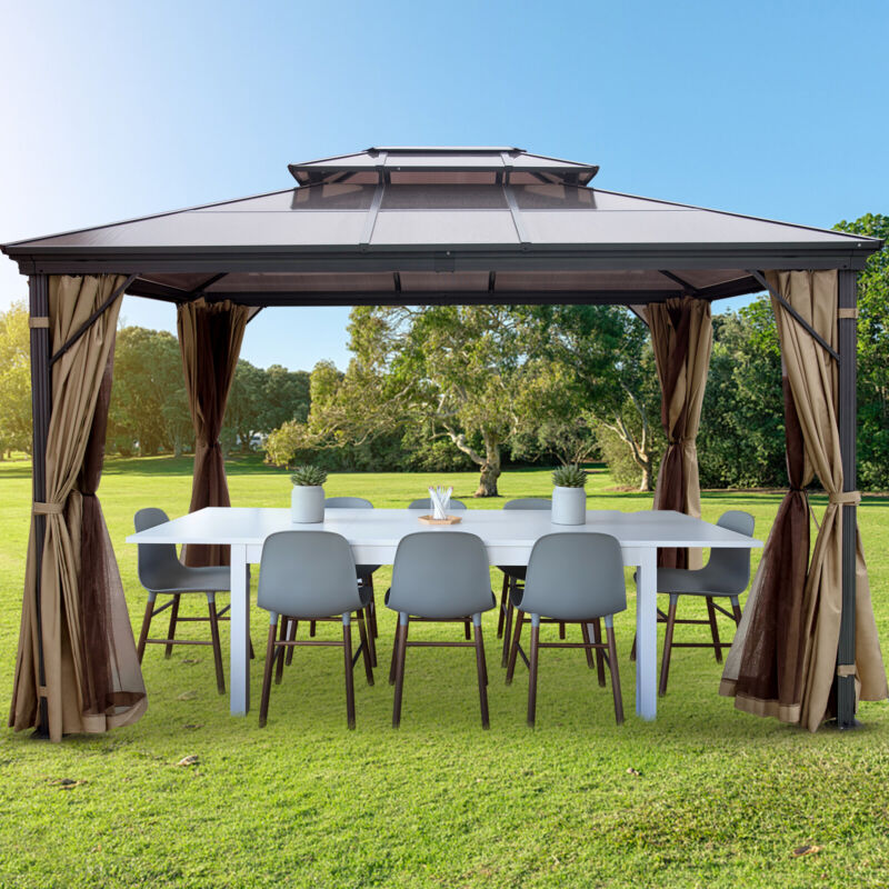 Durable 10x10 Gazebo Metal Frame with Netting and Drapes - Halri