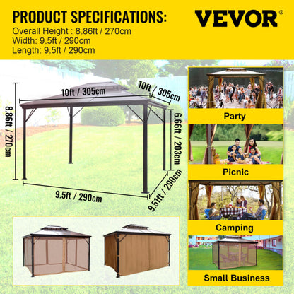 Durable 10x10 Gazebo Metal Frame with Netting and Drapes
