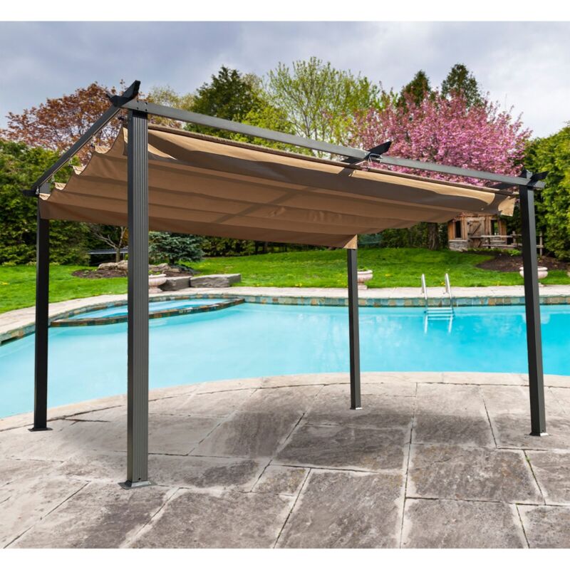 Large 13x10 Ft Metal Patio Pergola with Retractable Canopy