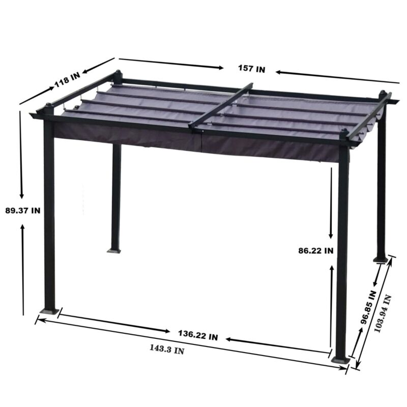 Large 13x10 Ft Metal Patio Pergola with Retractable Canopy