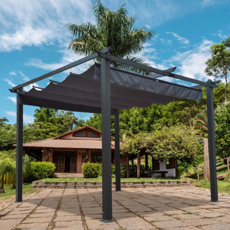 Large 13x10 Ft Metal Patio Pergola with Retractable Canopy