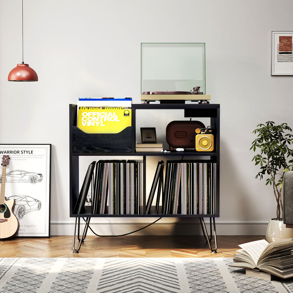 Compact Record Player Table with Shelf