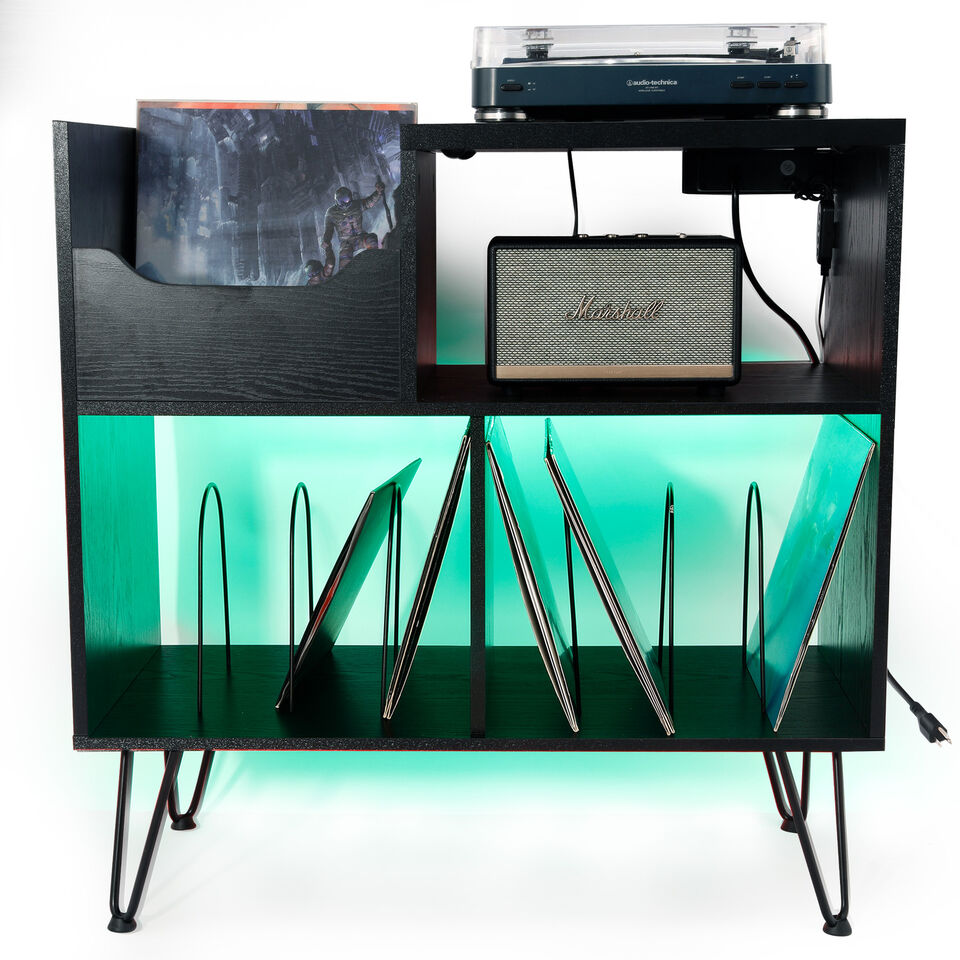 Compact Record Player Table with Shelf