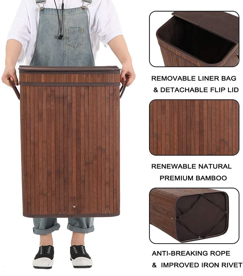 Large Collapsible Bamboo Laundry Basket with Lid
