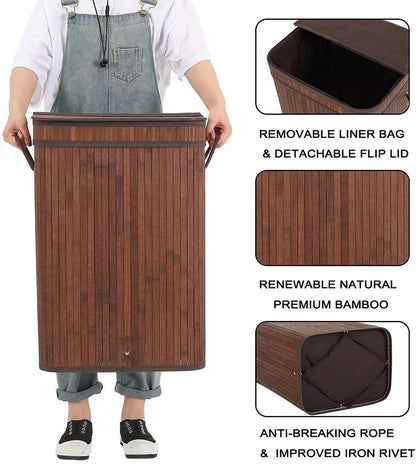 Large Collapsible Bamboo Laundry Basket with Lid