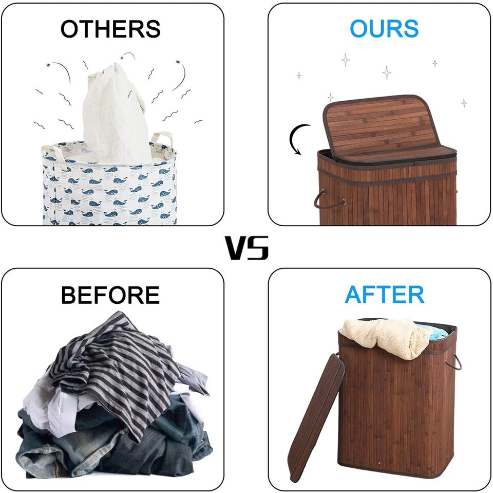 Large Collapsible Bamboo Laundry Basket with Lid