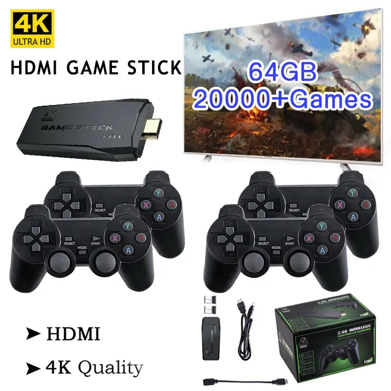 4K Gaming Console Stick with 64GB and Wireless Controllers
