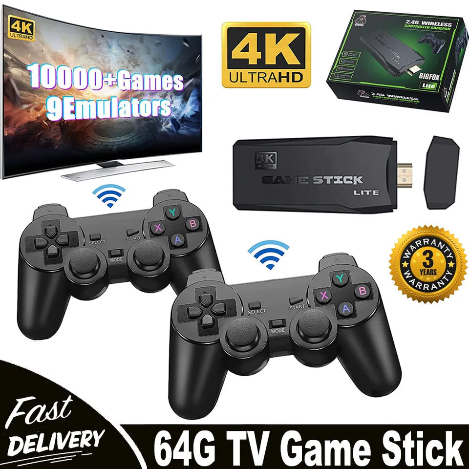 4K Gaming Console Stick with 64GB and Wireless Controllers