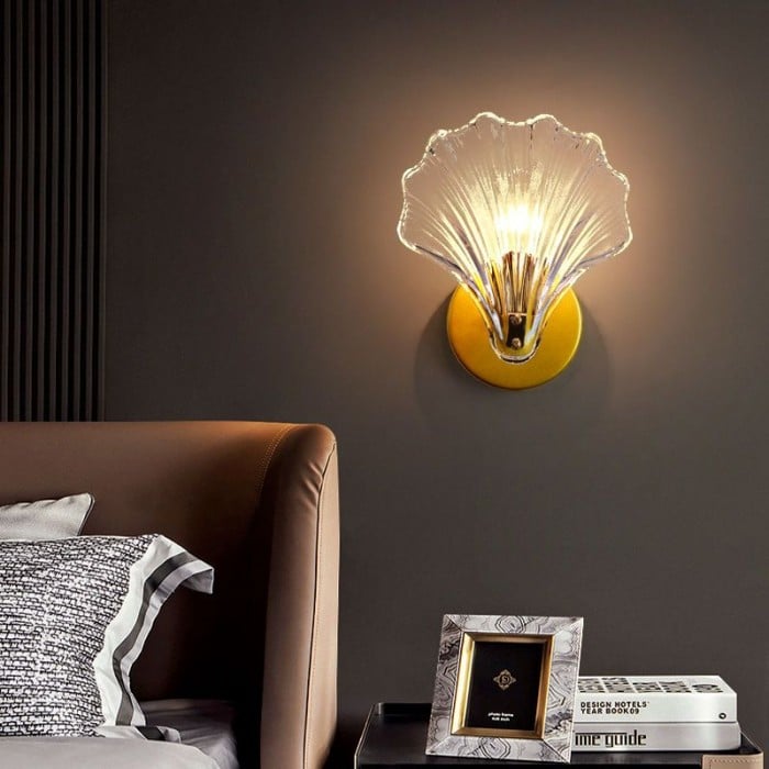 Modern Shell Glass Wall Light – Minimalist Coastal Sconce for Bedroom or Hallway