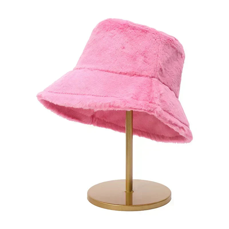 Warmer Winter-Bucket-Hat aus Kunstpelz für Damen