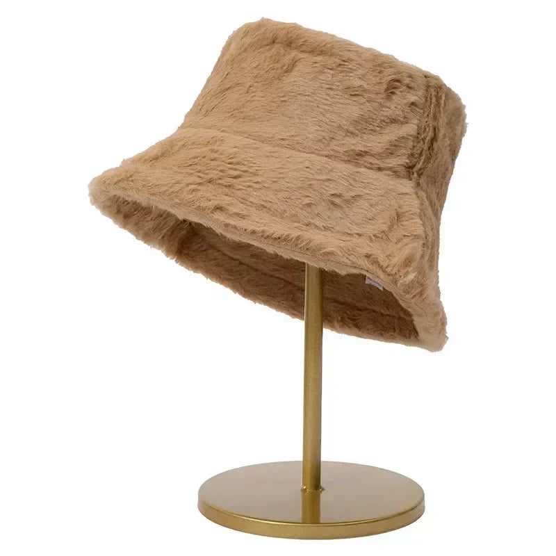 Warmer Winter-Bucket-Hat aus Kunstpelz für Damen