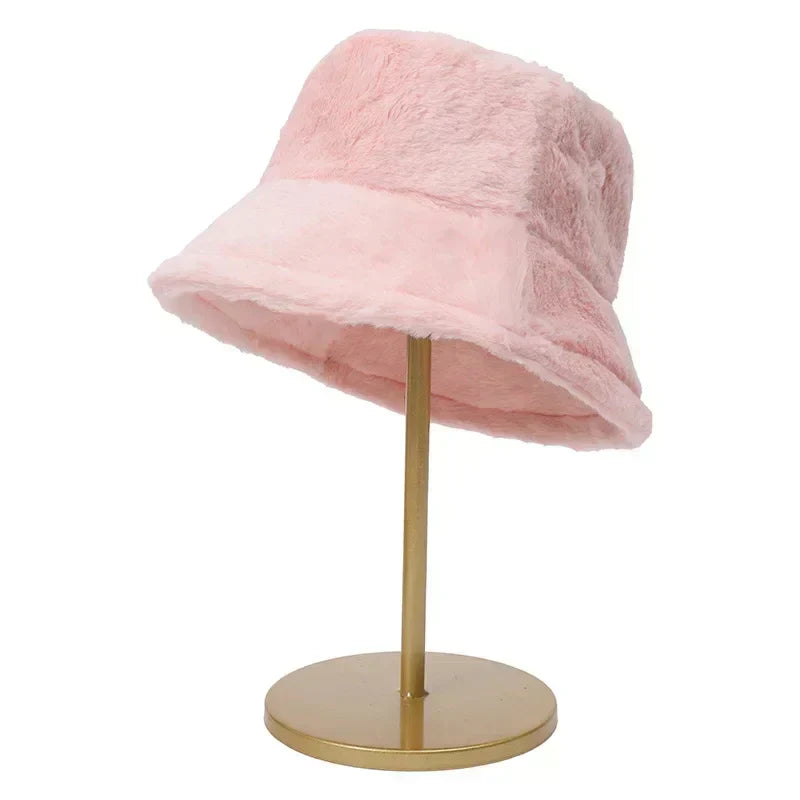 Warmer Winter-Bucket-Hat aus Kunstpelz für Damen