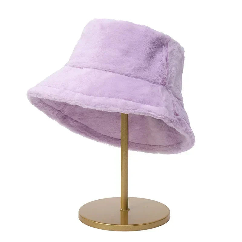Warmer Winter-Bucket-Hat aus Kunstpelz für Damen